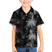 Hawaiian Honu And Surfboards Family Matching Long Sleeve Bodycon Dress and Hawaiian Shirt Silver Style LT05 Son's Shirt Silver - Polynesian Pride