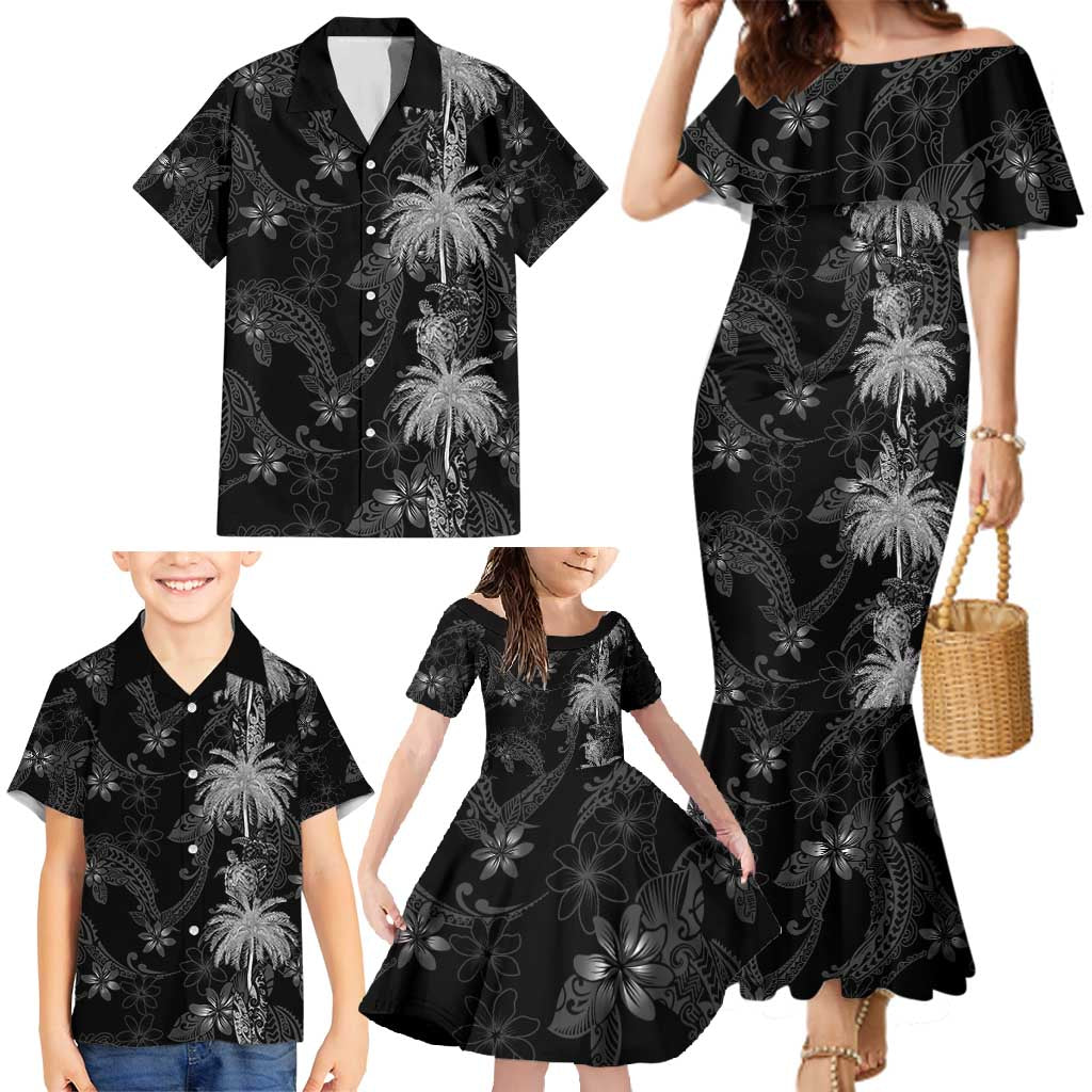 Hawaiian Honu And Surfboards Family Matching Mermaid Dress and Hawaiian Shirt Silver Style LT05 - Polynesian Pride