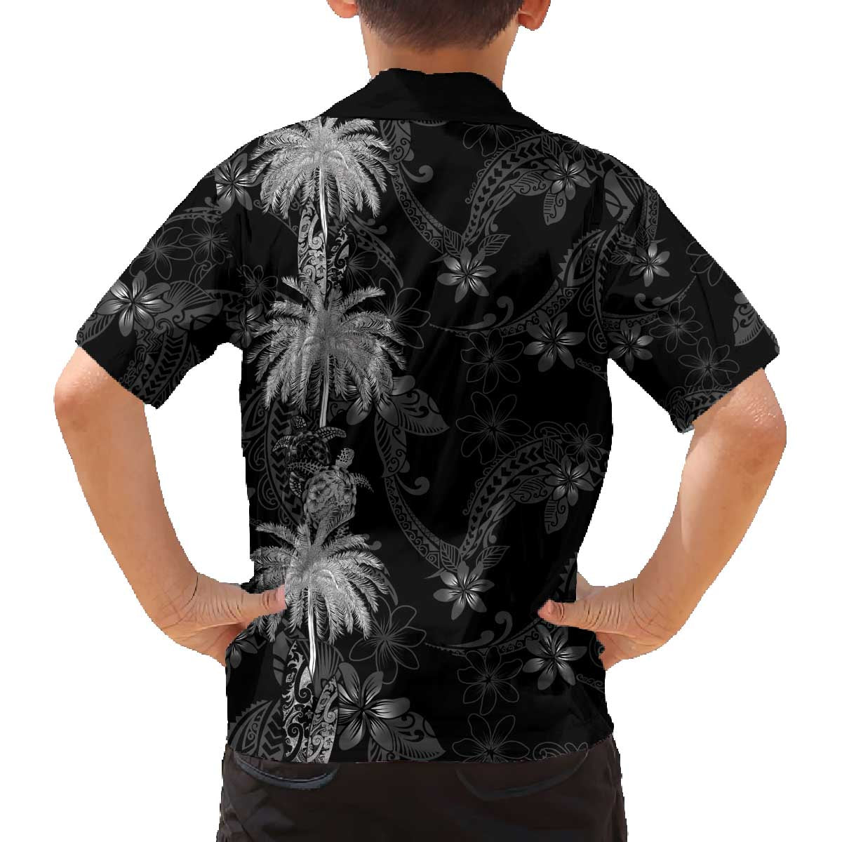 Hawaiian Honu And Surfboards Family Matching Off The Shoulder Long Sleeve Dress and Hawaiian Shirt Silver Style LT05 - Polynesian Pride