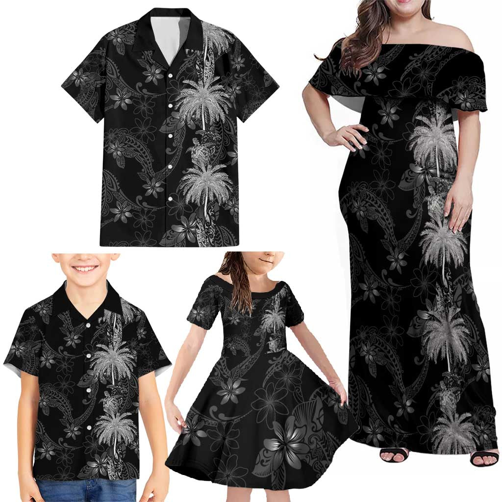 Hawaiian Honu And Surfboards Family Matching Off Shoulder Maxi Dress and Hawaiian Shirt Silver Style LT05 - Polynesian Pride