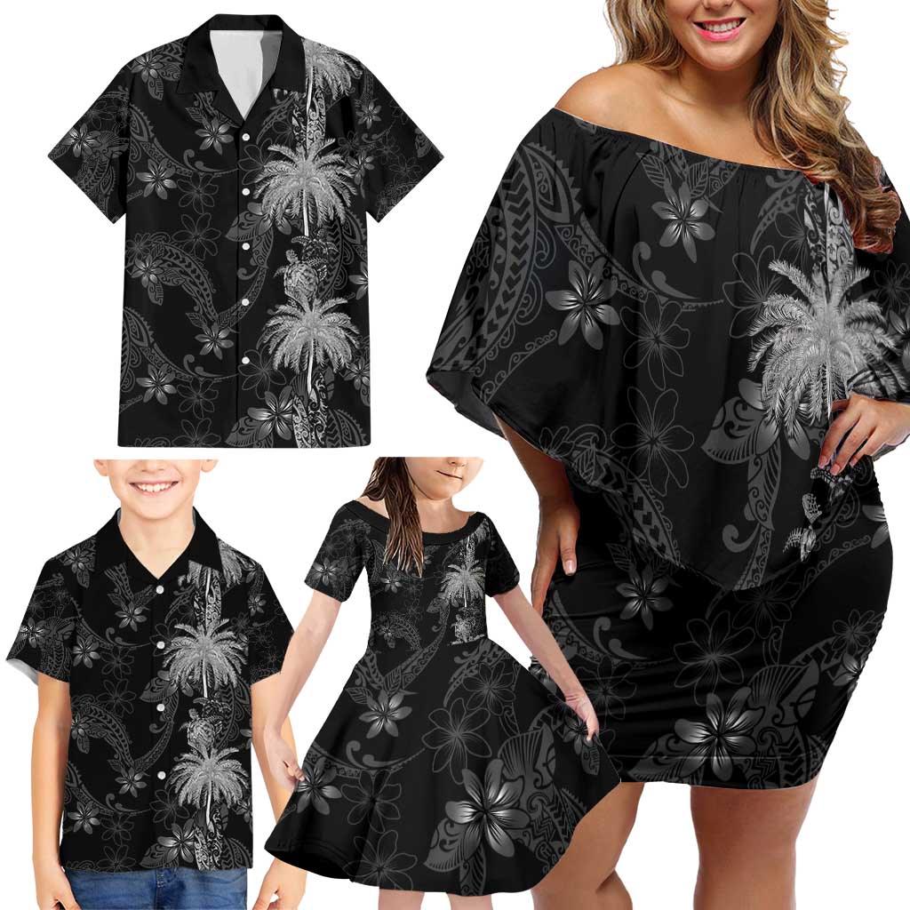 Hawaiian Honu And Surfboards Family Matching Off Shoulder Short Dress and Hawaiian Shirt Silver Style LT05 - Polynesian Pride