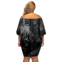 Hawaiian Honu And Surfboards Family Matching Off Shoulder Short Dress and Hawaiian Shirt Silver Style - Polynesian Pride