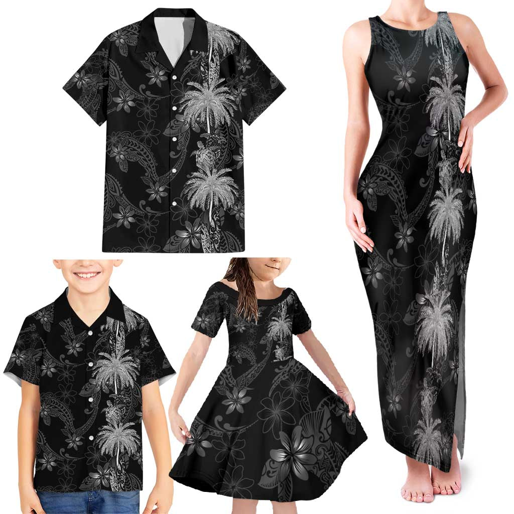 Hawaiian Honu And Surfboards Family Matching Tank Maxi Dress and Hawaiian Shirt Silver Style LT05 - Polynesian Pride