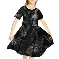 Hawaiian Honu And Surfboards Kid Short Sleeve Dress Silver Style LT05 - Polynesian Pride