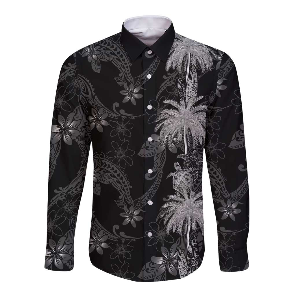 Hawaiian Honu And Surfboards Long Sleeve Button Shirt Silver Style - Polynesian Pride