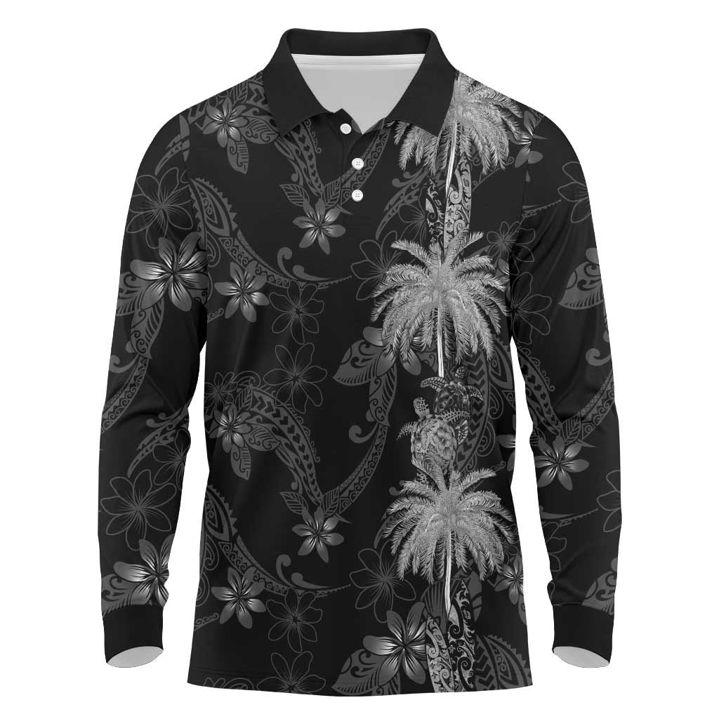Hawaiian Honu And Surfboards Long Sleeve Polo Shirt Silver Style LT05 Silver - Polynesian Pride