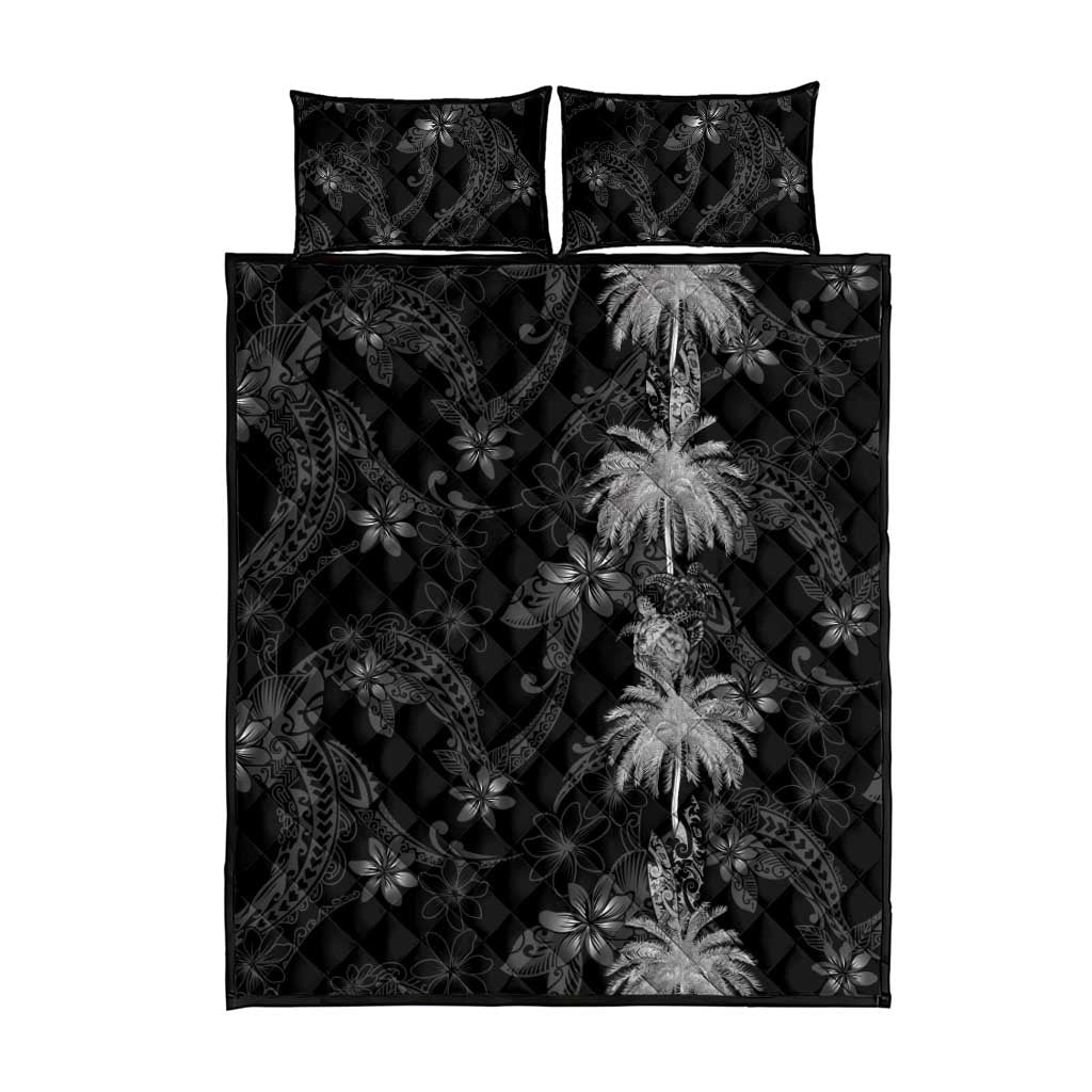 Hawaiian Honu And Surfboards Quilt Bed Set Silver Style - Polynesian Pride