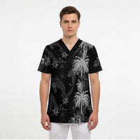 Hawaiian Honu And Surfboards Scrub Top Silver Style - Polynesian Pride