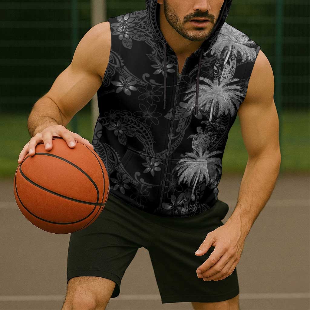 Hawaiian Honu And Surfboards Sleeveless Zip Hoodie Silver Style - Polynesian Pride