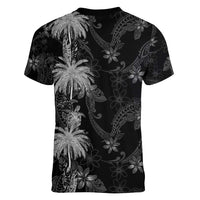 Hawaiian Honu And Surfboards Women V-Neck T-Shirt Silver Style - Polynesian Pride