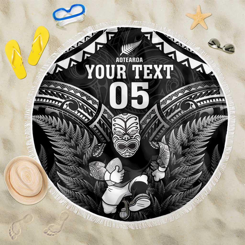 Custom New Zealand Maori Tiki Rugby Beach Blanket Go Aotearoa Maori Pattern LT05 One Size 150cm Black - Polynesian Pride