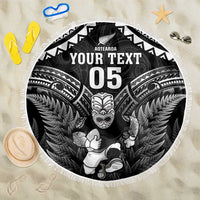 Custom New Zealand Maori Tiki Rugby Beach Blanket Go Aotearoa Maori Pattern LT05 One Size 150cm Black - Polynesian Pride