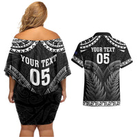 Custom New Zealand Maori Tiki Rugby Couples Matching Off Shoulder Short Dress and Hawaiian Shirt Go Aotearoa Maori Pattern LT05 - Polynesian Pride