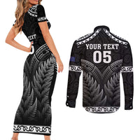Custom New Zealand Maori Tiki Rugby Couples Matching Short Sleeve Bodycon Dress and Long Sleeve Button Shirt Go Aotearoa Maori Pattern LT05 - Polynesian Pride
