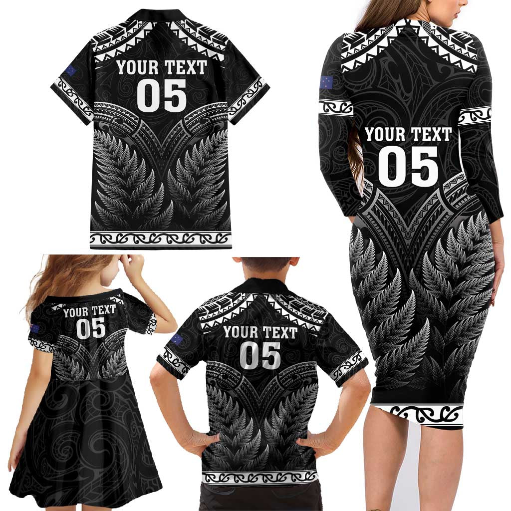 Custom New Zealand Maori Tiki Rugby Family Matching Long Sleeve Bodycon Dress and Hawaiian Shirt Go Aotearoa Maori Pattern LT05 - Polynesian Pride