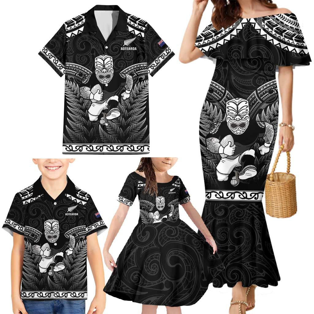 Custom New Zealand Maori Tiki Rugby Family Matching Mermaid Dress and Hawaiian Shirt Go Aotearoa Maori Pattern LT05 - Polynesian Pride
