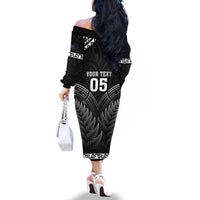 Custom New Zealand Maori Tiki Rugby Family Matching Off The Shoulder Long Sleeve Dress and Hawaiian Shirt Go Aotearoa Maori Pattern LT05 - Polynesian Pride