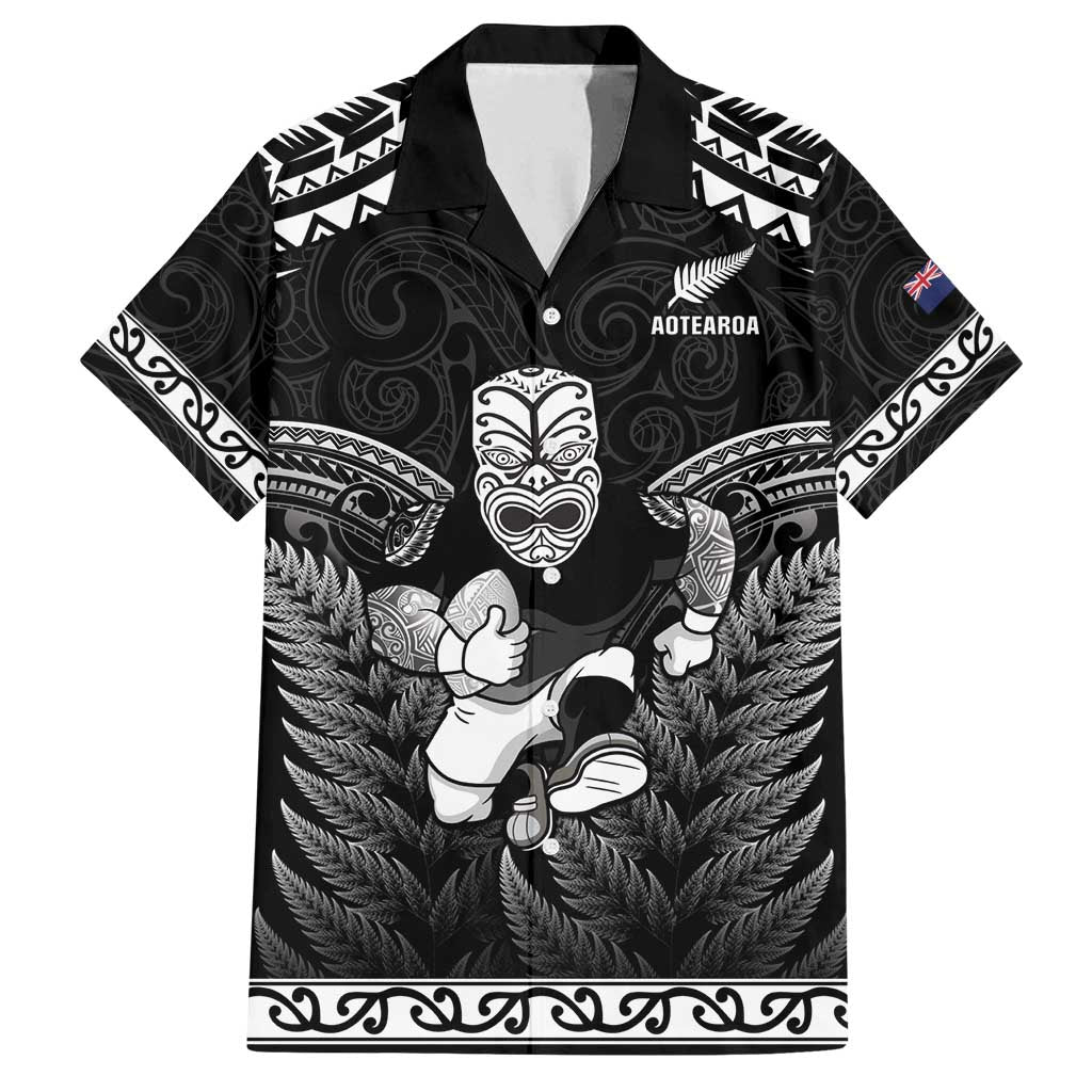 Custom New Zealand Maori Tiki Rugby Family Matching Off Shoulder Maxi Dress and Hawaiian Shirt Go Aotearoa Maori Pattern LT05 Dad's Shirt - Short Sleeve Black - Polynesian Pride