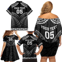 Custom New Zealand Maori Tiki Rugby Family Matching Off Shoulder Short Dress and Hawaiian Shirt Go Aotearoa Maori Pattern LT05 - Polynesian Pride