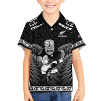 Custom New Zealand Maori Tiki Rugby Family Matching Off Shoulder Short Dress and Hawaiian Shirt Go Aotearoa Maori Pattern LT05 Son's Shirt Black - Polynesian Pride