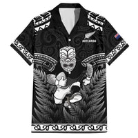 Custom New Zealand Maori Tiki Rugby Family Matching Puletasi and Hawaiian Shirt Go Aotearoa Maori Pattern LT05 Dad's Shirt - Short Sleeve Black - Polynesian Pride