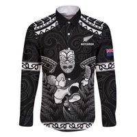 Custom New Zealand Maori Tiki Rugby Family Matching Puletasi and Hawaiian Shirt Go Aotearoa Maori Pattern LT05 Dad's Shirt - Long Sleeve Black - Polynesian Pride