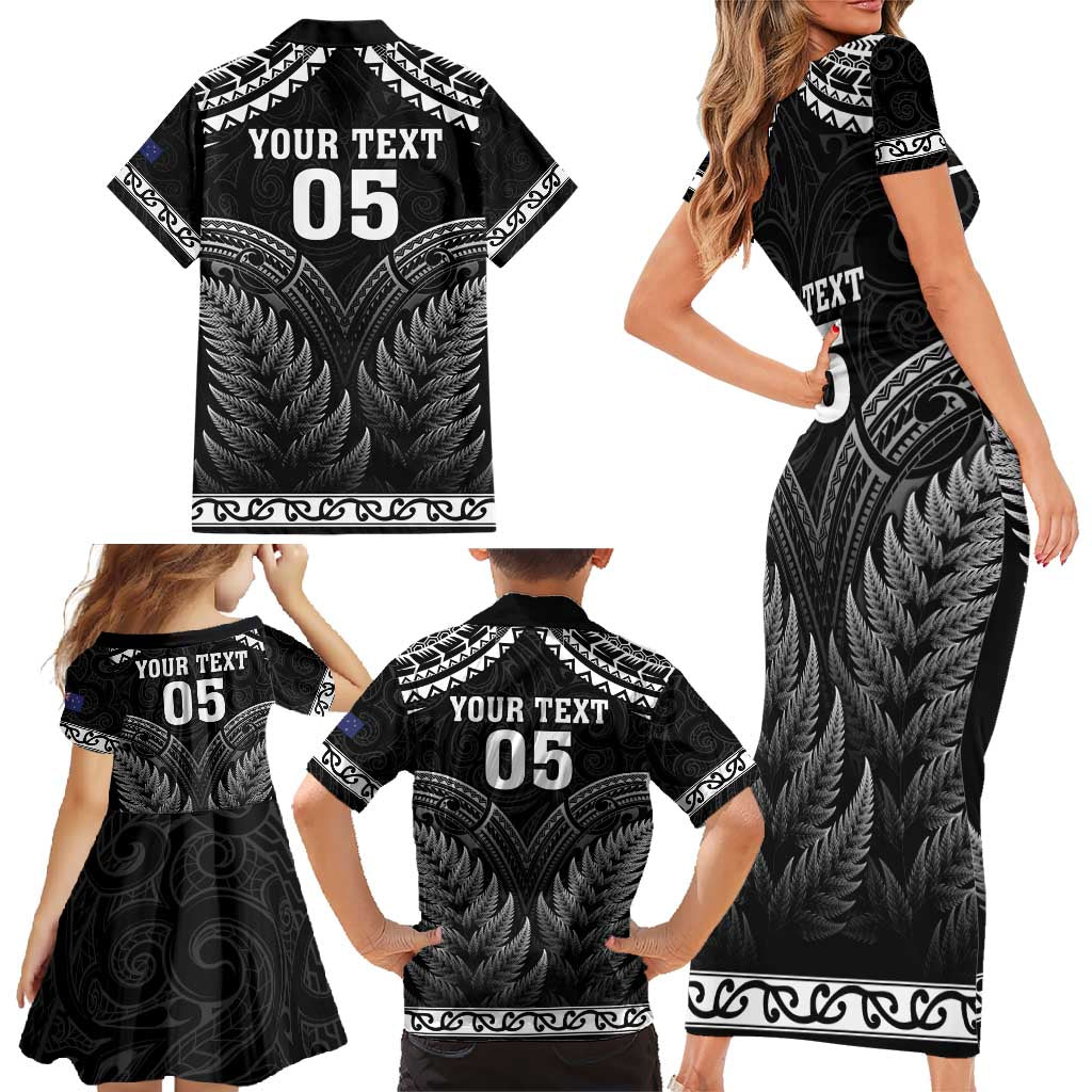 Custom New Zealand Maori Tiki Rugby Family Matching Short Sleeve Bodycon Dress and Hawaiian Shirt Go Aotearoa Maori Pattern LT05 - Polynesian Pride
