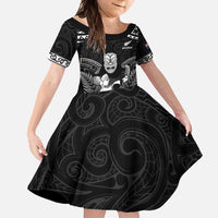 Custom New Zealand Maori Tiki Rugby Family Matching Summer Maxi Dress and Hawaiian Shirt Go Aotearoa Maori Pattern LT05 Daughter's Dress Black - Polynesian Pride