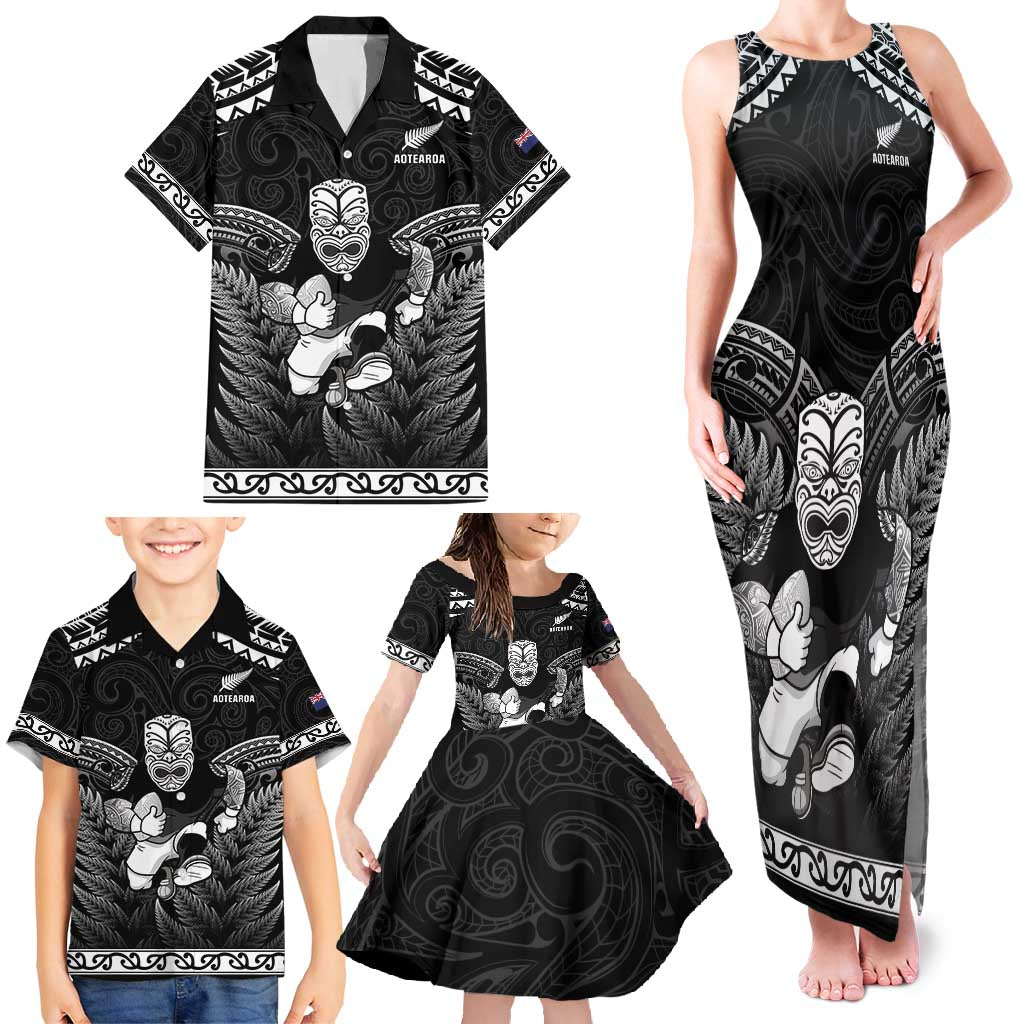 Custom New Zealand Maori Tiki Rugby Family Matching Tank Maxi Dress and Hawaiian Shirt Go Aotearoa Maori Pattern LT05 - Polynesian Pride