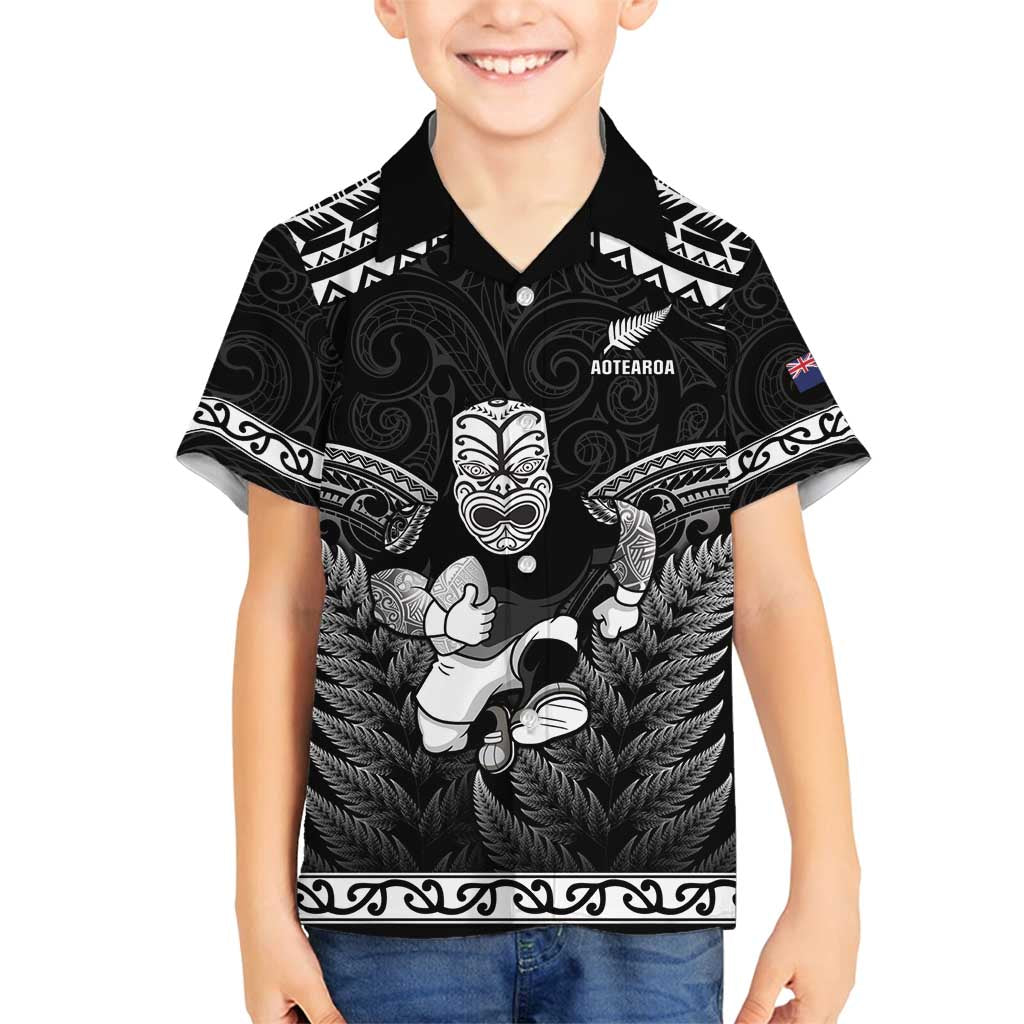 Custom New Zealand Maori Tiki Rugby Family Matching Tank Maxi Dress and Hawaiian Shirt Go Aotearoa Maori Pattern LT05 Son's Shirt Black - Polynesian Pride