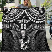 Custom New Zealand Maori Tiki Rugby Quilt Go Aotearoa Maori Pattern LT05 Black - Polynesian Pride