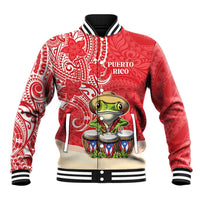 Personalized Puerto Rico Baseball Jacket Coqui Frog With Polynesian Pattern - Polynesian Pride