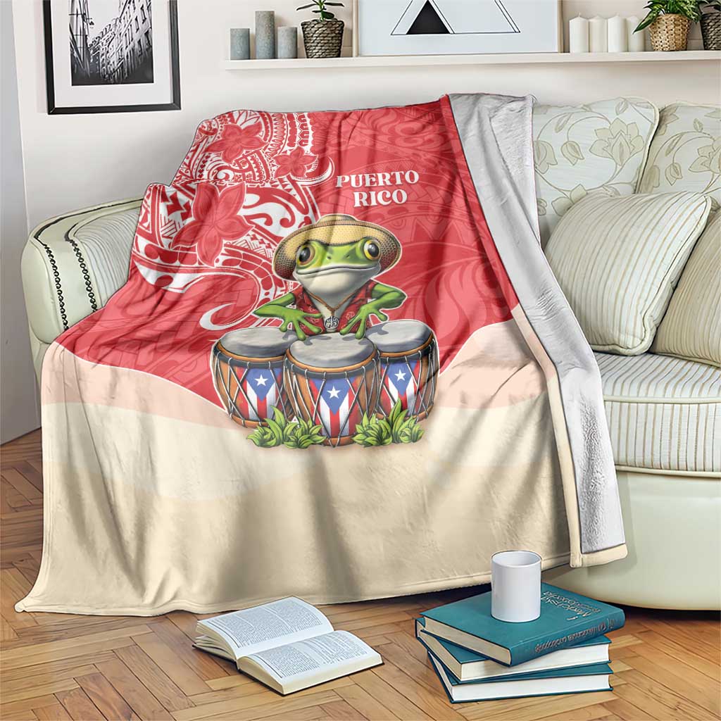 Puerto Rico Blanket Coqui Frog With Polynesian Pattern LT05 Red - Polynesian Pride