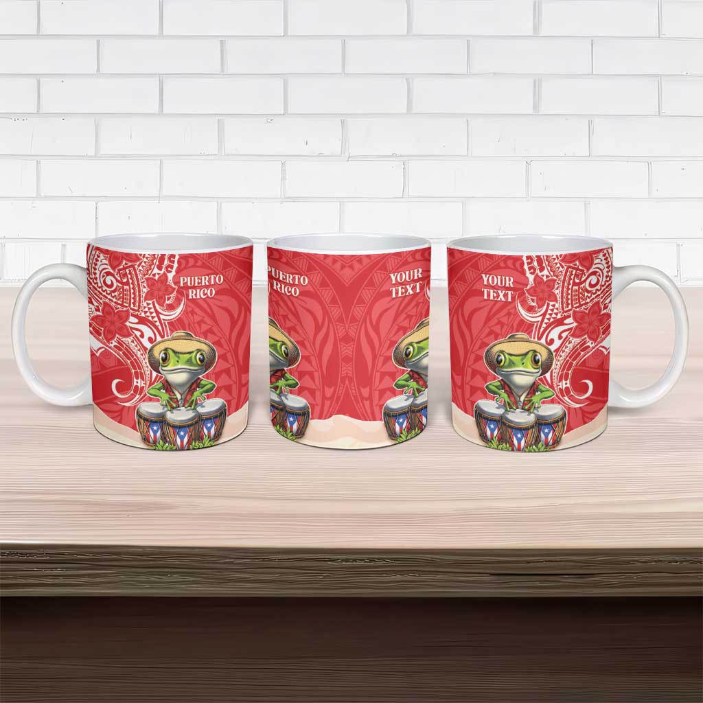 Personalized Puerto Rico Ceramic Mug Coqui Frog With Polynesian Pattern - Polynesian Pride