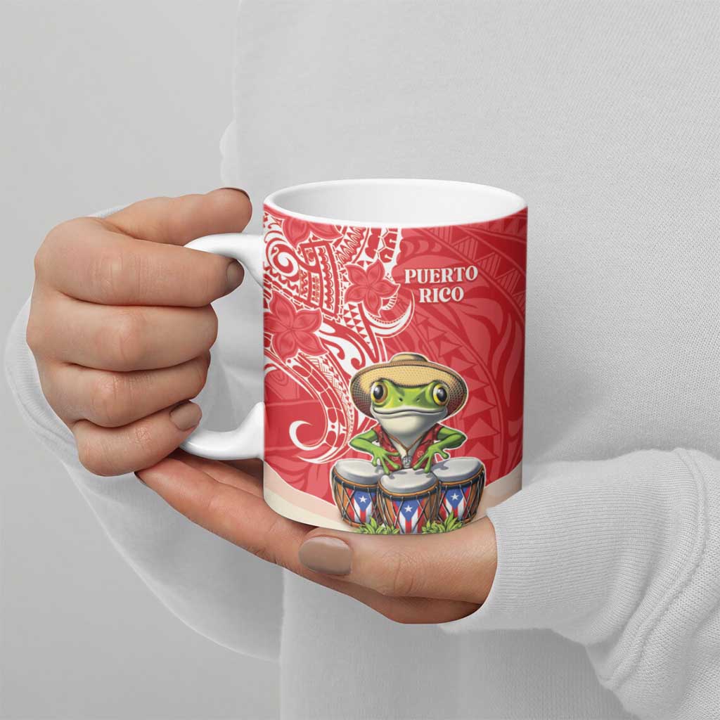 Personalized Puerto Rico Ceramic Mug Coqui Frog With Polynesian Pattern - Polynesian Pride