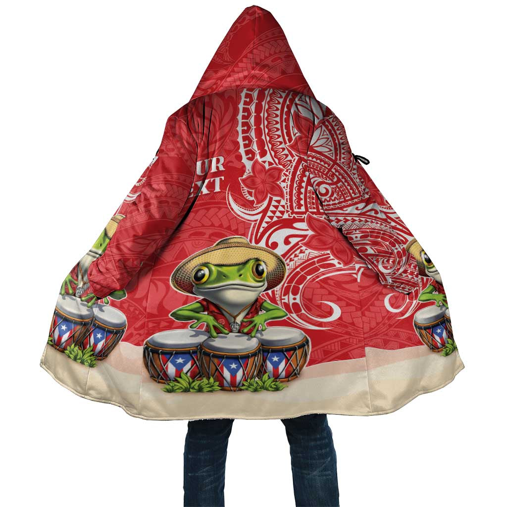 Personalized Puerto Rico Cloak Coqui Frog With Polynesian Pattern LT05 Unisex Red - Polynesian Pride