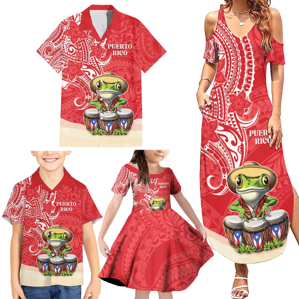 Personalized Puerto Rico Family Matching Summer Maxi Dress and Hawaiian Shirt Coqui Frog With Polynesian Pattern LT05 - Polynesian Pride