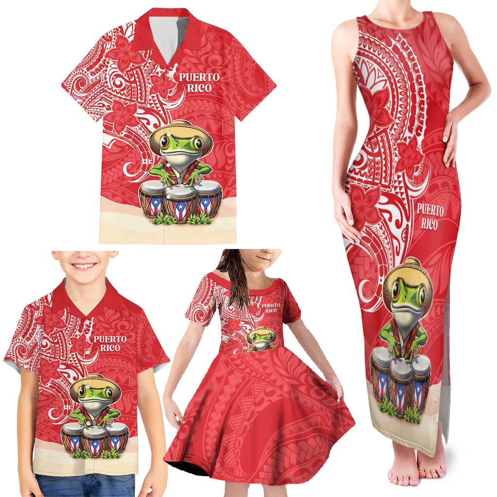 Personalized Puerto Rico Family Matching Tank Maxi Dress and Hawaiian Shirt Coqui Frog With Polynesian Pattern LT05 - Polynesian Pride