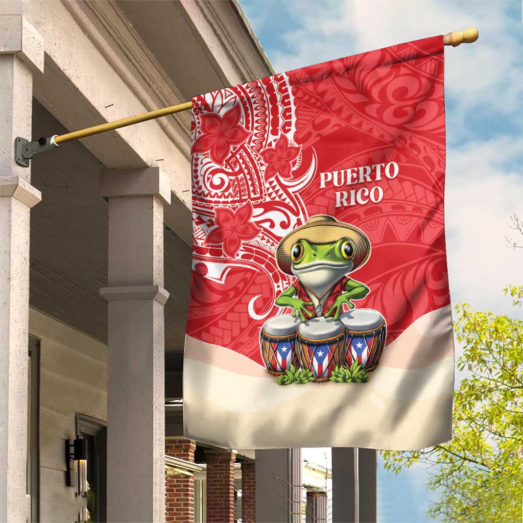Puerto Rico Garden Flag Coqui Frog With Polynesian Pattern LT05 House Flag Red - Polynesian Pride