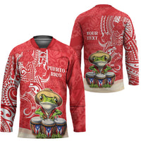 Personalized Puerto Rico Hockey Jersey Coqui Frog With Polynesian Pattern - Polynesian Pride