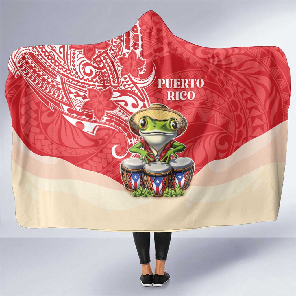 Puerto Rico Hooded Blanket Coqui Frog With Polynesian Pattern LT05 One Size Red - Polynesian Pride