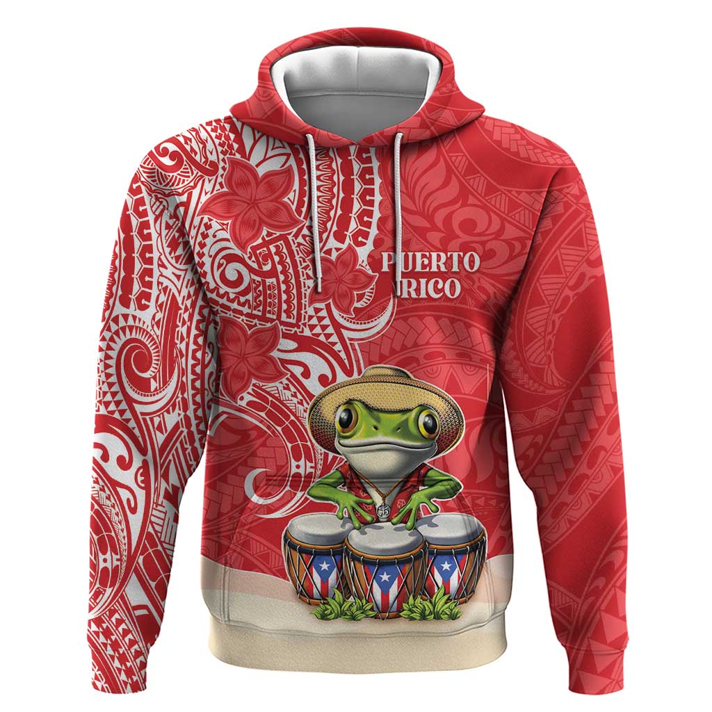 Personalized Puerto Rico Hoodie Coqui Frog With Polynesian Pattern - Polynesian Pride