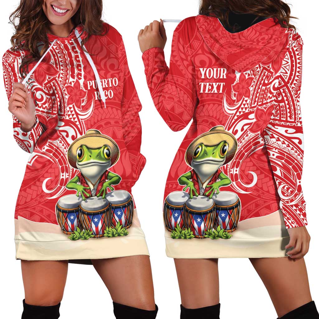 Personalized Puerto Rico Hoodie Dress Coqui Frog With Polynesian Pattern LT05 - Polynesian Pride