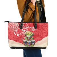 Puerto Rico Leather Tote Bag Coqui Frog With Polynesian Pattern - Polynesian Pride