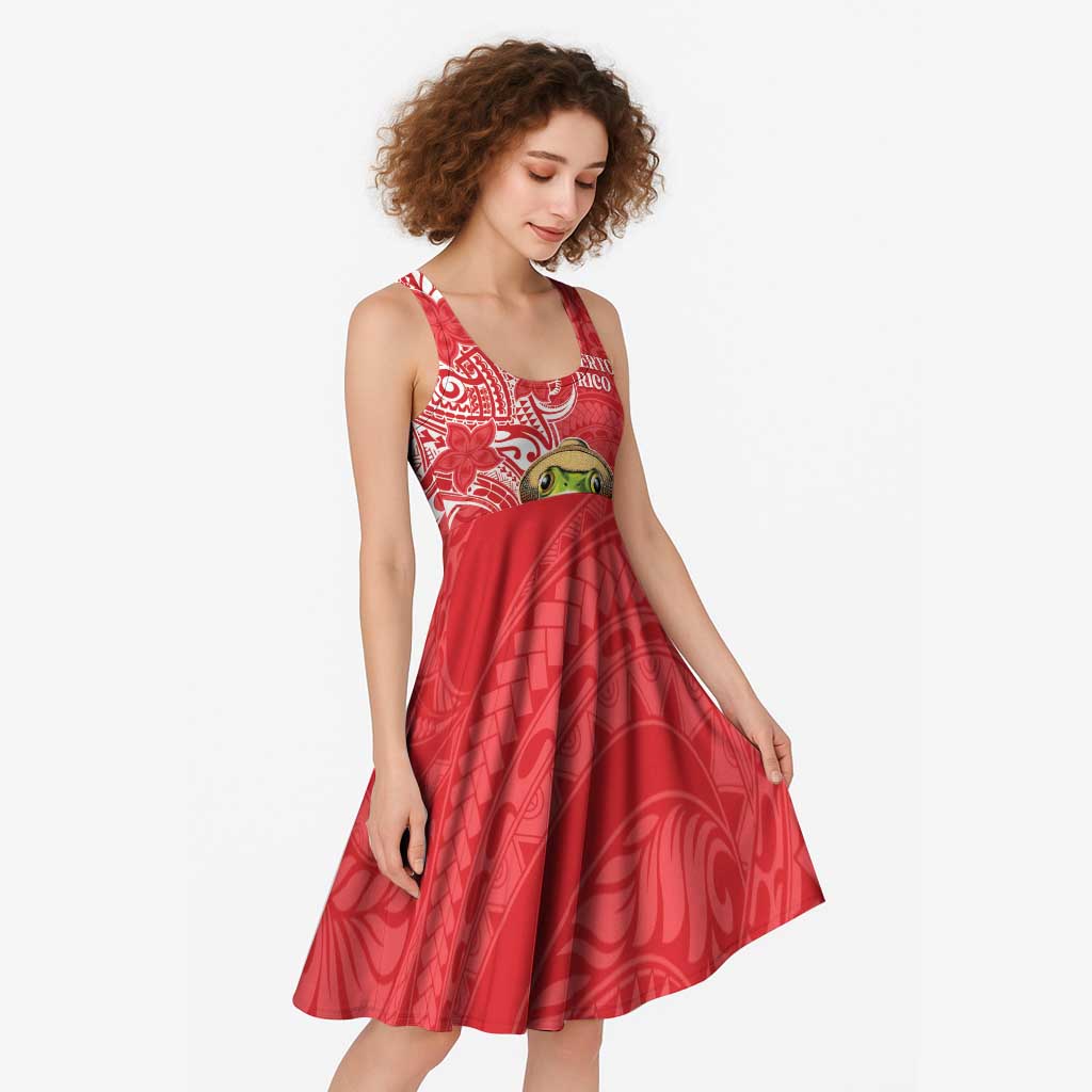 Personalized Puerto Rico Midi Dress Coqui Frog With Polynesian Pattern - Polynesian Pride