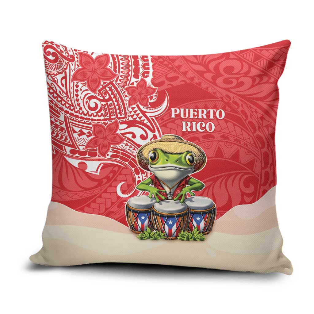 Puerto Rico Pillow Cover Coqui Frog With Polynesian Pattern LT05 Red - Polynesian Pride