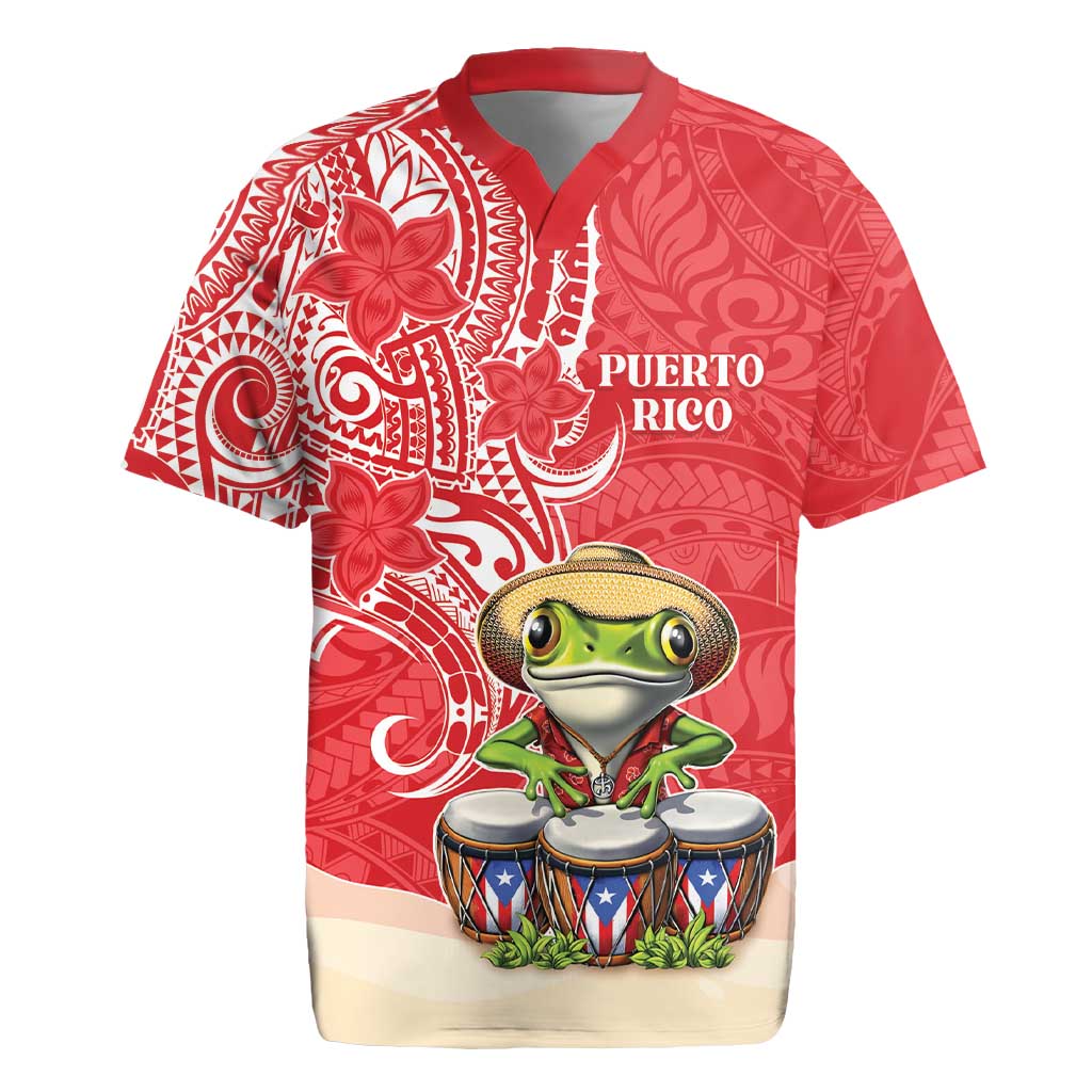 Personalized Puerto Rico Rugby Jersey Coqui Frog With Polynesian Pattern LT05 Red - Polynesian Pride