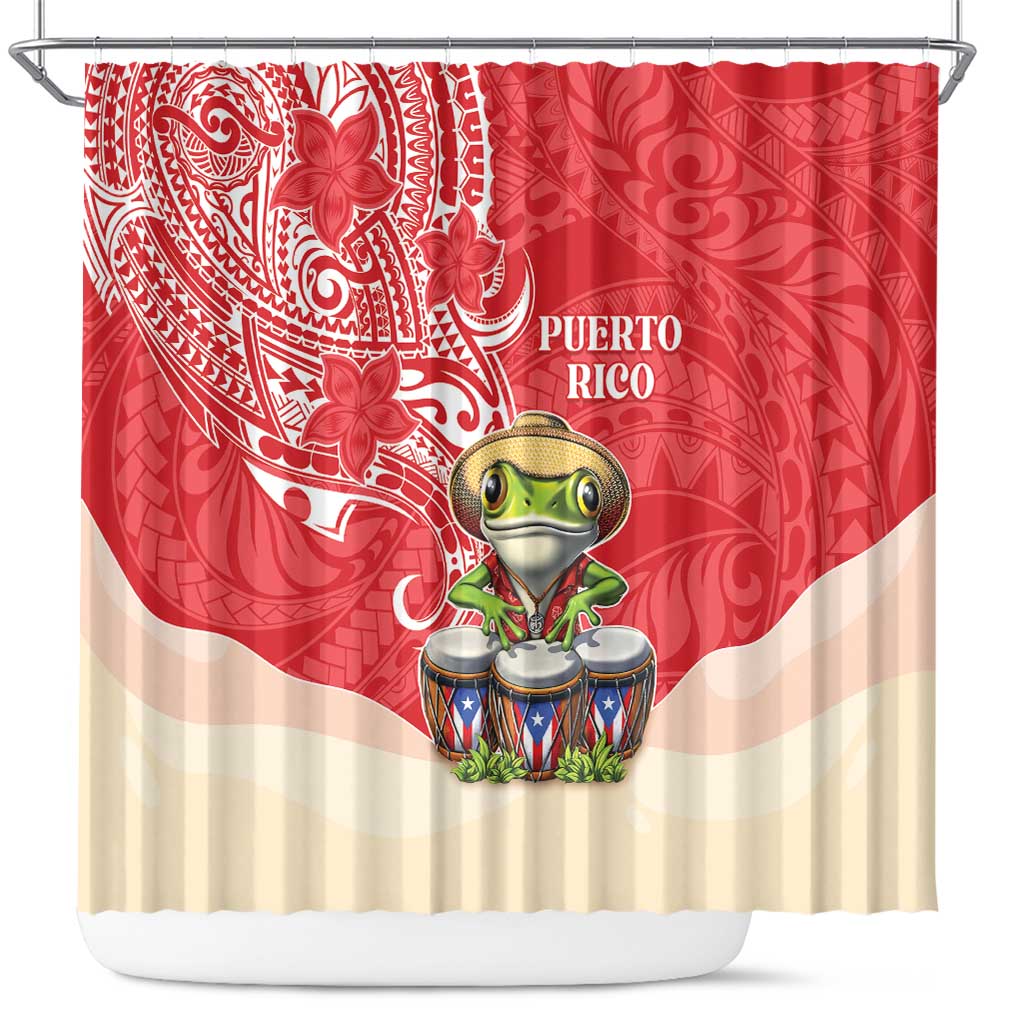 Puerto Rico Shower Curtain Coqui Frog With Polynesian Pattern LT05 Red - Polynesian Pride