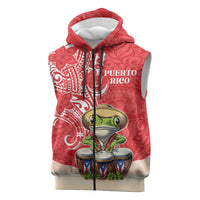 Personalized Puerto Rico Sleeveless Zip Hoodie Coqui Frog With Polynesian Pattern - Polynesian Pride