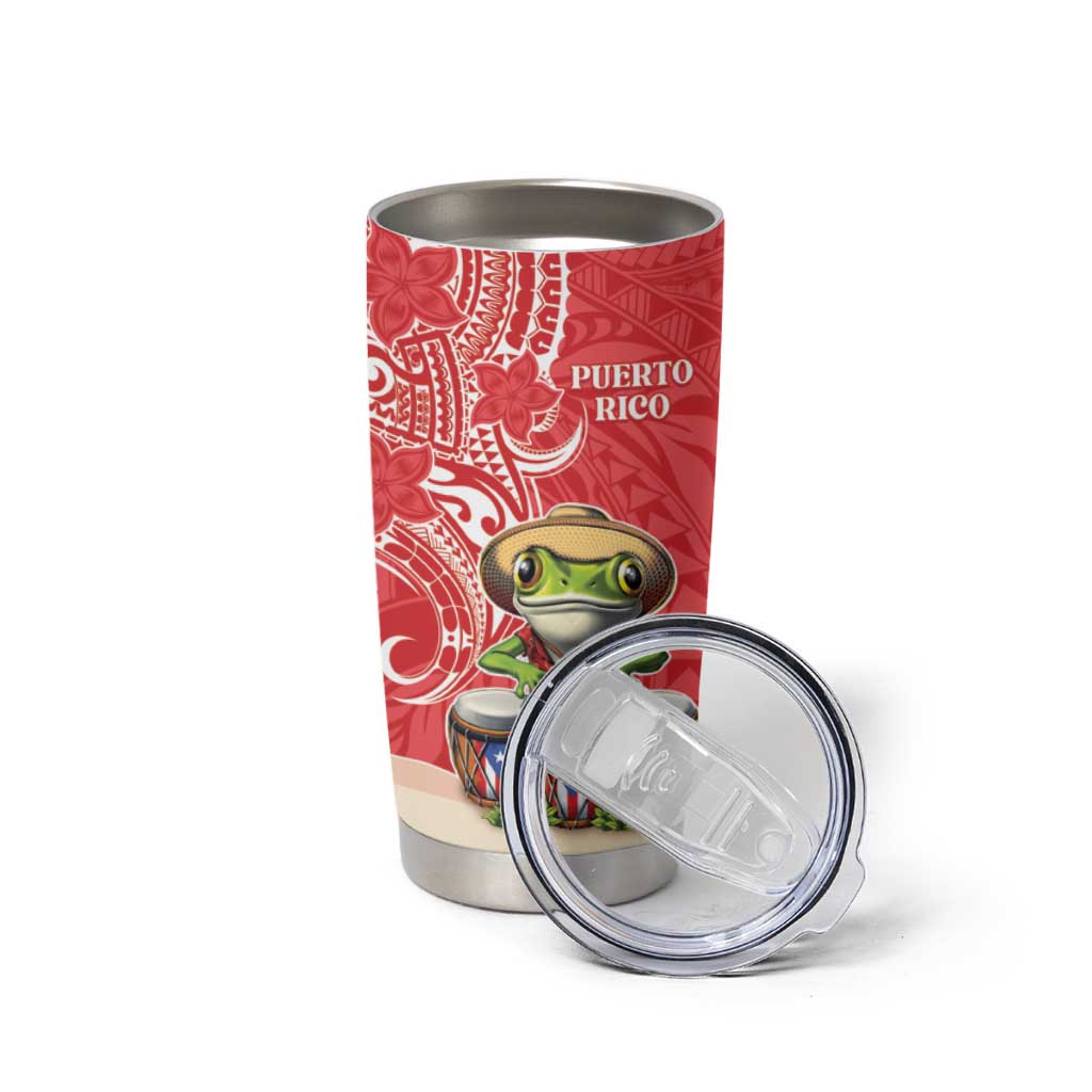 Personalized Puerto Rico Tumbler Cup Coqui Frog With Polynesian Pattern - Polynesian Pride